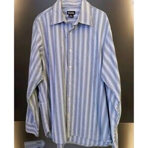 Michael Kors Blue Silver Striped Classic Fit Cotton Button Front Shirt Size XL